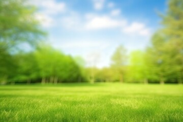 Fototapeta na wymiar Spring summer background with a green field and flower agains the blue sky, Generative AI