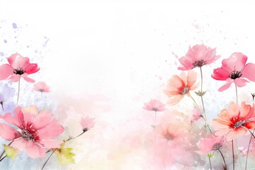 Obraz na płótnie Canvas Digital watercolor art background with flowers art illustration, Generative AI