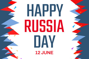 Happy Russia day background with different color shapes design and typography in the center. Russia day wallpaper. banner design