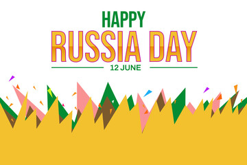 Happy Russia day background with different color shapes design and typography in the center. Russia day wallpaper