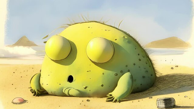 A giant oneeyed cyclops lazing in the sunshine Cute creature. .