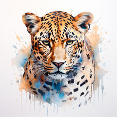 leopard portrait, watercolor illustration