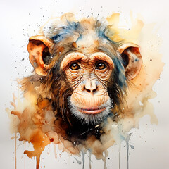 monkey portrait, watercolor illustration