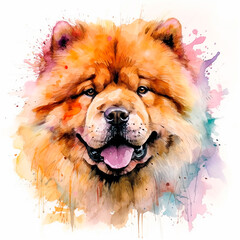 chow-chow dog, watercolor illustration