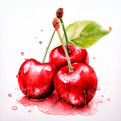 red cherry, watercolor illustration