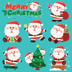 Vector illustration of Christmas Santa Claus collection, Santa, Christmas tree