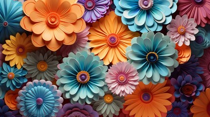 Blossoming 3D abstract flowers with pulsating concentric circles, their vivid hues and rhythmic motion creating an otherworldly floral tapestry.