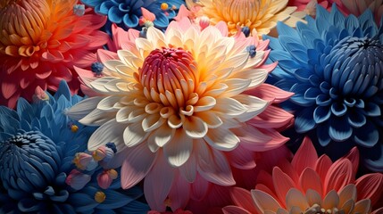 Blossoming 3D abstract flowers with pulsating concentric circles, their vivid hues and rhythmic motion creating an otherworldly floral tapestry.