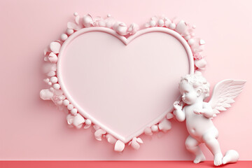 pink heart with cupid for valentine,Generated By Ai