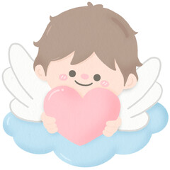 Cute pastel angel Cupid with heart on the cloud