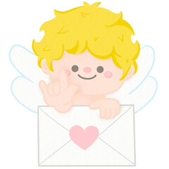 Cute pastel Cupid holding love letter