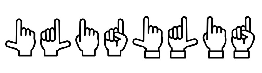 Hand sign icon set. Forefinger pointing up.