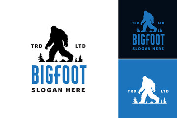 Bigfoot logo design is suitable for outdoor adventure companies, hiking and camping gear brands, and wildlife conservation organizations. It features a bold and mysterious icon representing strength - obrazy, fototapety, plakaty