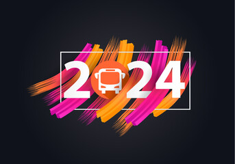Happy new year 2024. Year 2024 with Bus icon
