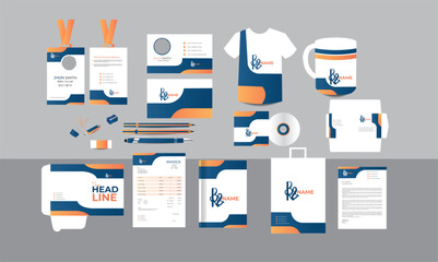 Brand Identity Mock-Up of the stationery set.Business office stationary mockup template of File folder,   corporate mug, T-shirt, CD Disk, and cover.