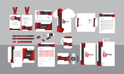 Brand Identity Mock-Up of the stationery set.Business office stationary mockup template of File folder,   corporate mug, T-shirt, CD Disk, and cover.
