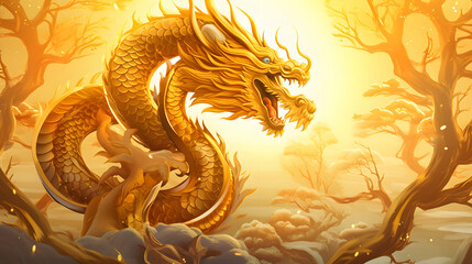 Fototapeta premium golden dragon on blackdragon, china, animal, asia, tattoo, ancient, illustration, culture, gold, decoration, vector, art, 