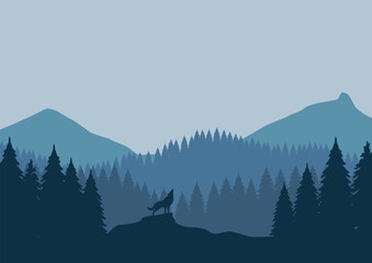 Landscape mountains with forest, vector illustration.