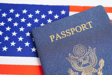 US passport with USA dollar money, American citizen in United States of America.