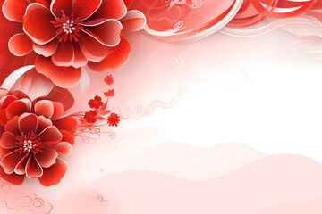 red background with flowers A vivid and inviting display of petal-soft pink paper flowers surrounds a shimmering rectangular mirror, bringing a touch of joy and beauty to any indoor wall