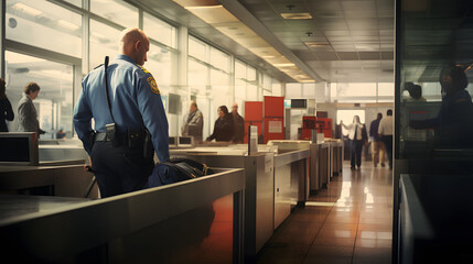 security officer at an airport terminal, guard on duty