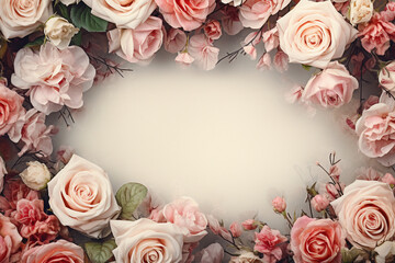 frame of roses on a white background for Valentine day,Generated By Ai 