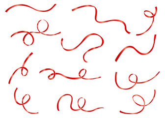 手書きの紐　リボンのセット　装飾素材　ベクター