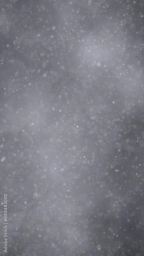 Poster beautiful silver white loop vertical background with snowfall animation.