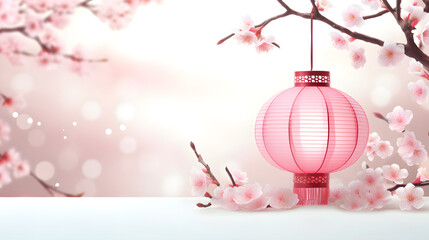 pink christmas balls on snowSakura flowers and mockup for cosmetic presentation in a floral spring style
