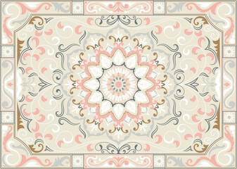 Colorful ornamental vector design for rug, tapis, yoga mat. Geometric ethnic clipart. Arabian ornamental carpet with decorative elements.Persian carpet © pichet