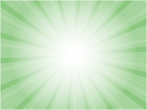 うっすらと静かに光り輝く太陽光線イメージの集中線背景_グリーン