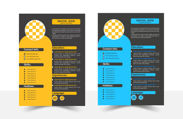 Modern  CV and Resume Layout Vector Template With a combination of yellow and black Colour for Business Job Applications, Minimalist resume cv template.