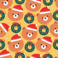 Obraz na płótnie Canvas seamless pattern cartoon bear with Christmas tree and Christmas element. Cute Christmas wallpaper for card, gift wrap paper