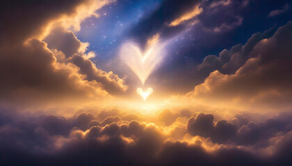 Naklejka na ściany i meble Valentine day background with heart shaped clouds