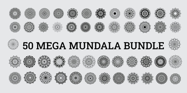 A set of Ornament mandala mega bundle background black and white design concept