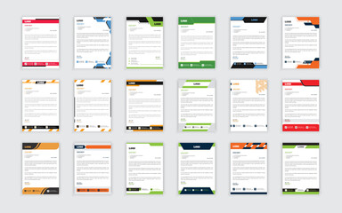 set of Letterhead Bundle mega collection, Letterhead template Set, Modern Corporate company business letterhead template. With color variation creative letterhead Template