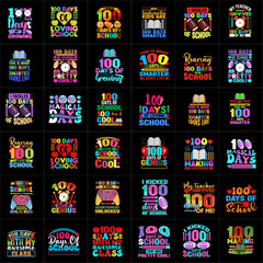 Vector 100 days of t shirt design Mega bundle vector, Kids T-shirt Design Set, Kids Celebration of School - obrazy, fototapety, plakaty