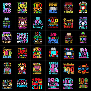 Vector 100 days of t shirt design Mega bundle vector, Kids T-shirt Design Set, Kids Celebration of School