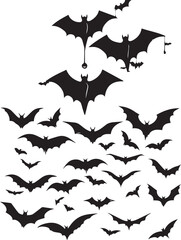 Flying bats group isolated on white background.