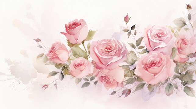 A symphony of pink roses artistically rendered with watercolors, providing an elegant and timeless frame for your projects.