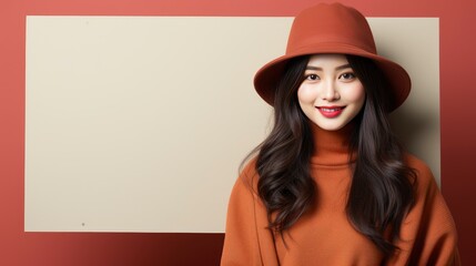 Asian Woman Santa Claus Hat Holding , Background HD, Illustrations