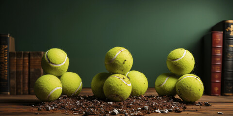 Tennisball Abstrakt dargestellt in großartigen Formation in Querformat für Banner, ai generativ
