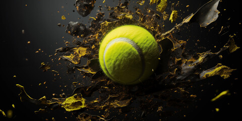 Tennisball Abstrakt dargestellt in großartigen Formation in Querformat für Banner, ai generativ