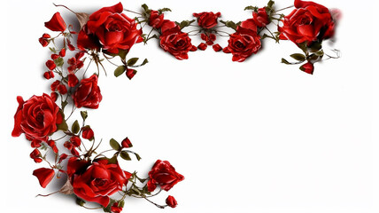 frame made with decorated red roses on white background, Generative A