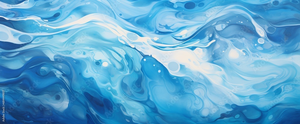 Poster an abstract design of blue swirls and curls, resembling an underwater current in a deep ocean.