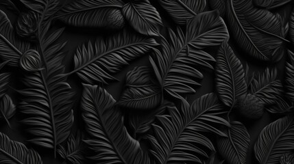 Monochromatic Botanical Texture, Elegance in Dark Leaf Design