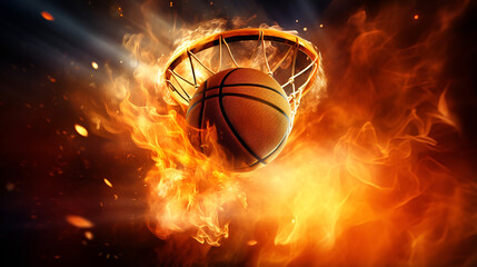 Dunking Dynamo: A Basketball's Energetic Voyage Through a Hoop Ignited by Chaotic Passion, Hoop Inferno Unleashed generative AI