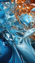 Abstract Fluid Water and Golden Drops Dynamic Interaction