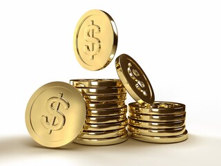 3D Golden Money dollar Coin Object