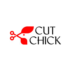 CHICKEN CUT SCISSORS ROOSTER LOGO VECTOR ICON ILLUSTRATION